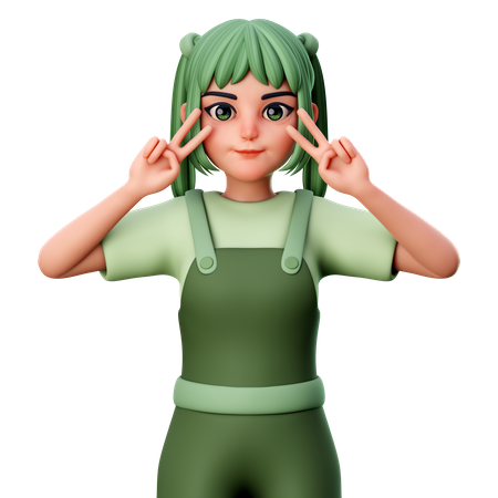 Girl do peace sign  3D Icon