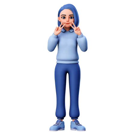 Girl do peace sign  3D Illustration