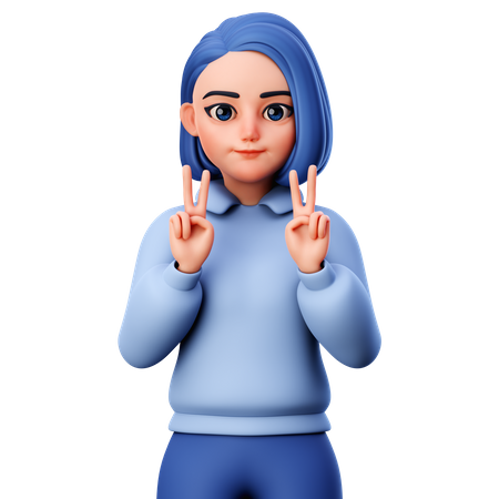 Girl do peace sign  3D Illustration