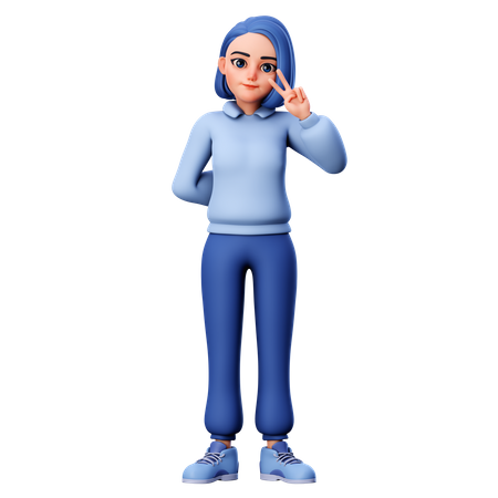 Girl do peace sign  3D Illustration