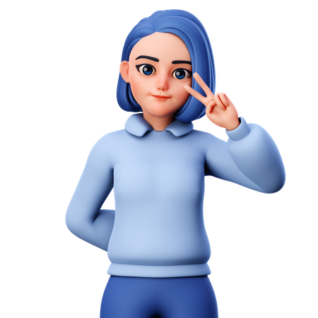 Girl do peace sign  3D Illustration