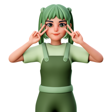 Girl do peace sign  3D Illustration