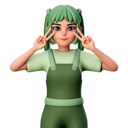 Girl do peace sign  3D Illustration