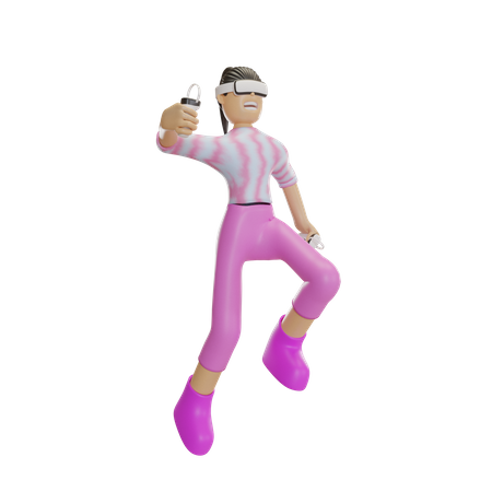 Girl doing activities using VR glasses 3D Illustration