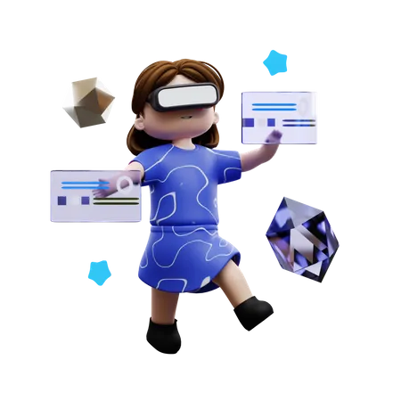 Girl doing analysis using meta  3D Illustration