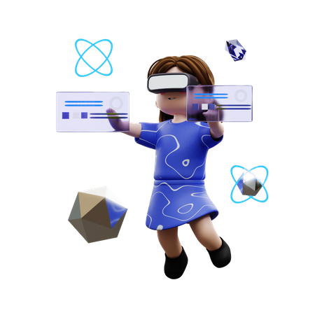 Girl doing analysis using meta  3D Illustration