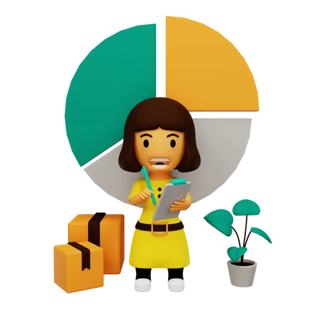 Girl doing analytics  3D Illustration