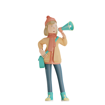 Girl Doing Announcement  3D Illustration