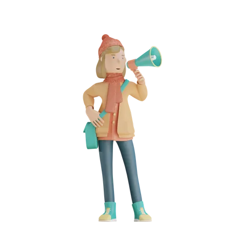 Girl Doing Announcement  3D Illustration