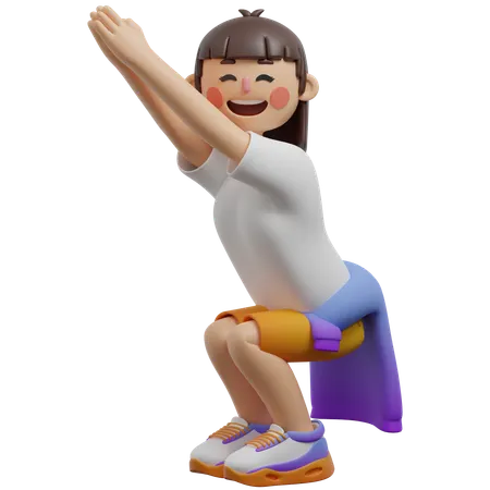 Girl Doing Chair Pose  3D Illustration