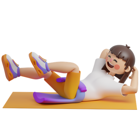 Girl Doing Cycling Exercise At Home  3D Illustration
