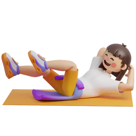 Girl Doing Cycling Exercise At Home  3D Illustration