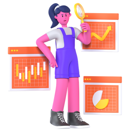 Girl Doing Data Analytics  3D Icon