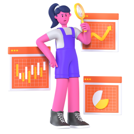 Girl Doing Data Analytics  3D Illustration