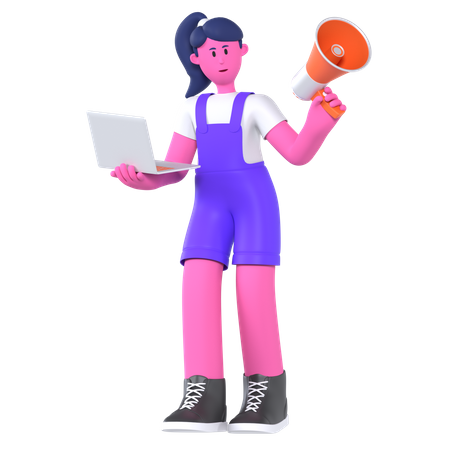 Girl Doing Digital Marketing  3D Icon