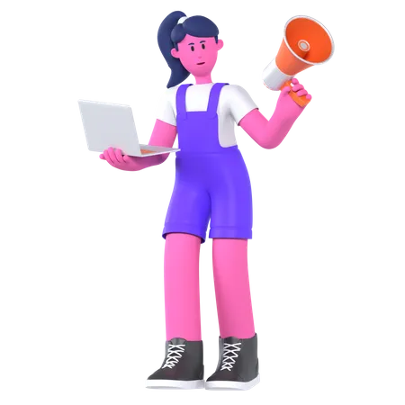 Girl Doing Digital Marketing  3D Illustration