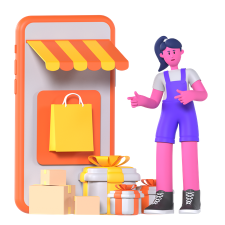 Girl Doing E Commerce  3D Illustration