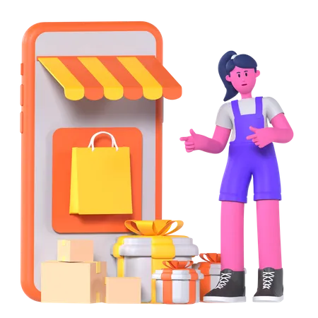 Girl Doing E Commerce  3D Illustration
