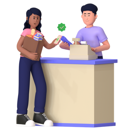 Girl Doing Grocery Shopping  3D Icon