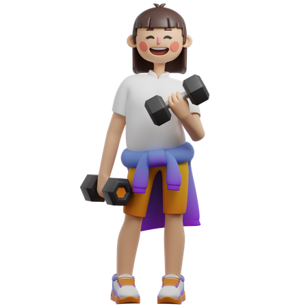 ジムでトレーニングする女の子  3D Illustration