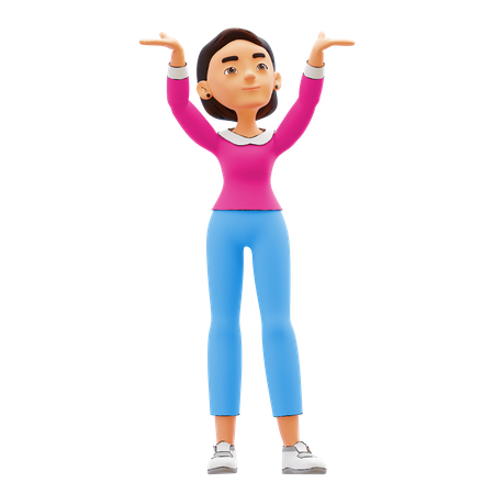 Girl doing hands up  3D Illustration