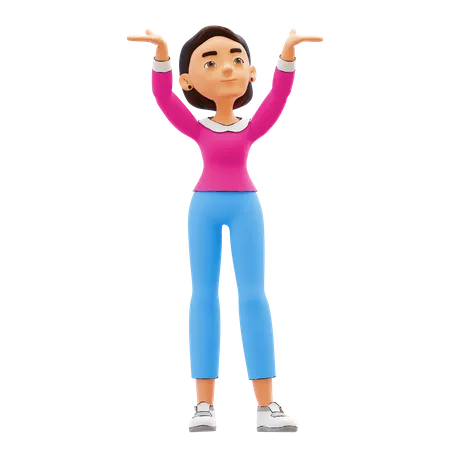 Girl doing hands up  3D Illustration