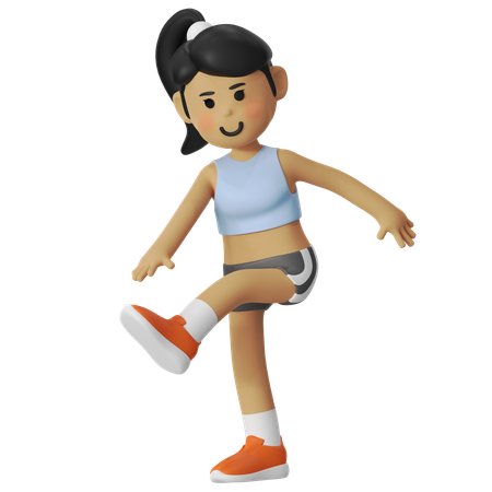 Girl doing High Kick before Running  3D Icon