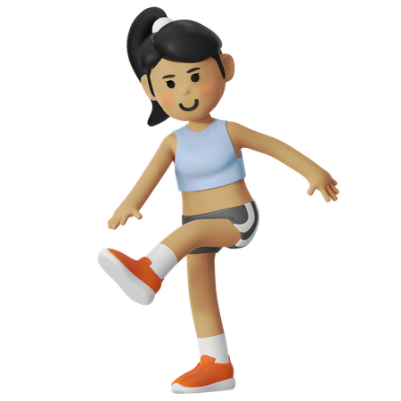 Girl doing High Kick before Running  3D Illustration