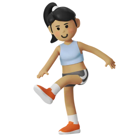 Girl doing High Kick before Running  3D Illustration