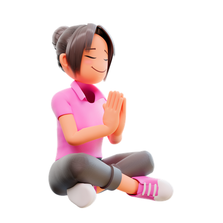 Girl doing meditating  3D Illustration