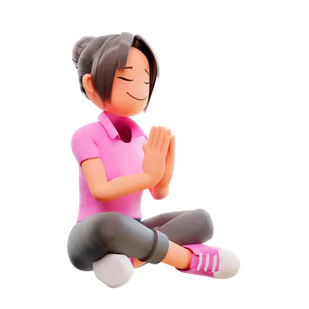 Girl doing meditating  3D Illustration