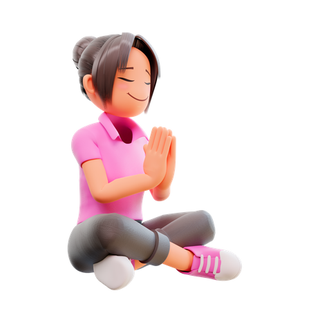 Girl doing meditating 3D Illustration