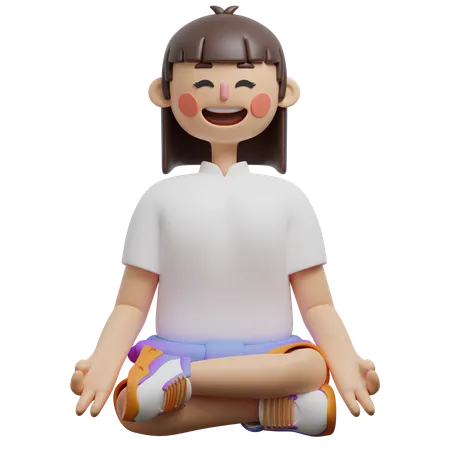 Girl Doing Meditation  3D Illustration