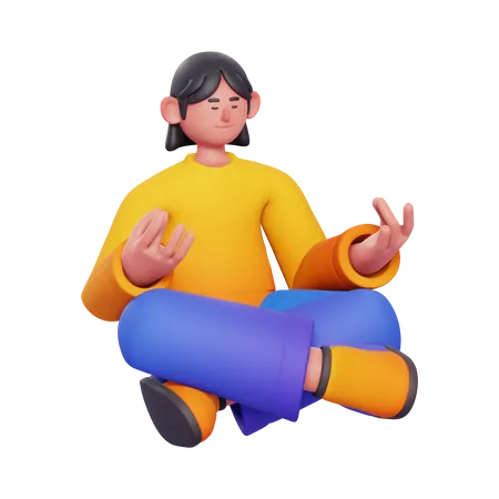 Girl Doing Meditation  3D Illustration