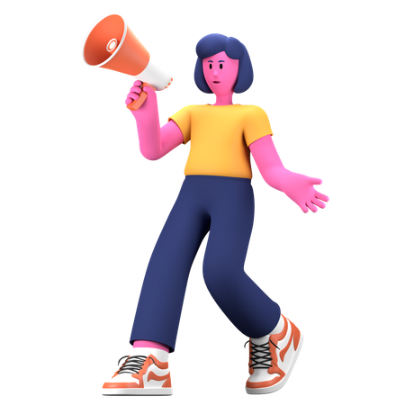 Girl doing megaphone marketing  3D Icon