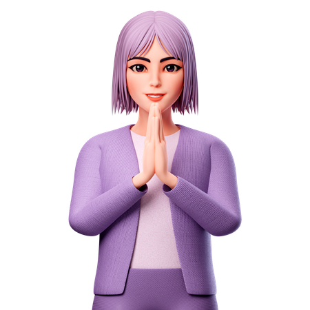 Girl Doing Namaste  3D Illustration