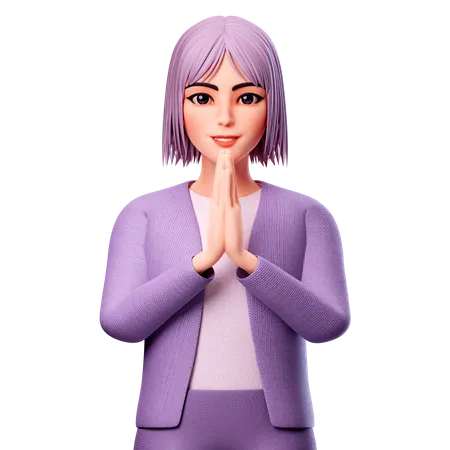 Girl Doing Namaste  3D Illustration