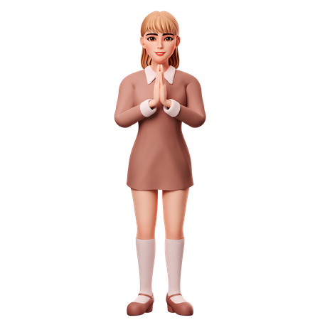 Girl Doing Namaste  3D Illustration