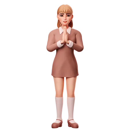 Girl Doing Namaste  3D Illustration