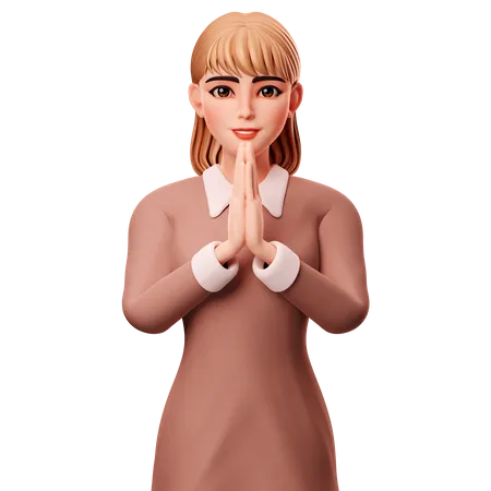 Girl Doing Namaste  3D Illustration