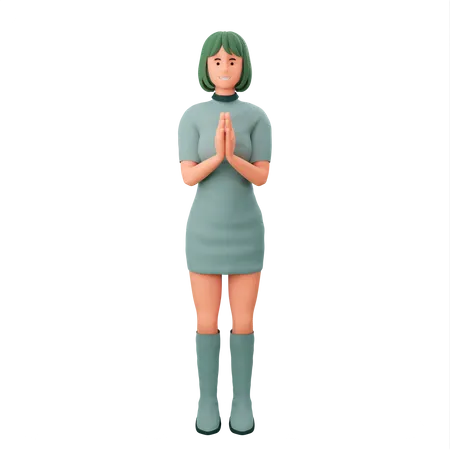 Girl Doing Namaste  3D Illustration