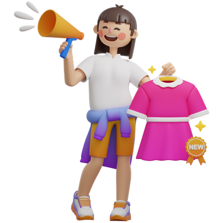Girl Doing New Arrival Announcement  3D Illustration