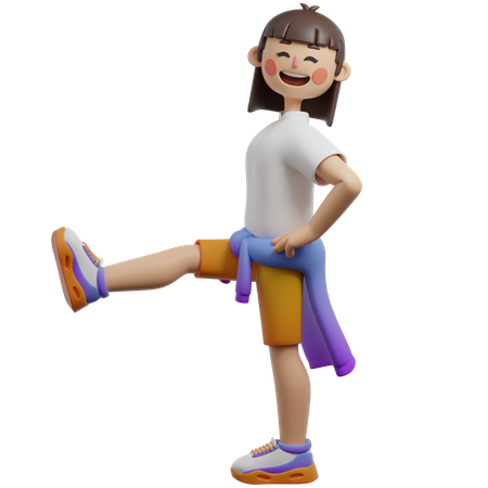 Girl Doing One Legged Mountain Pose  3D Illustration