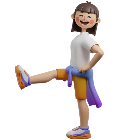 Girl Doing One Legged Mountain Pose  3D Illustration