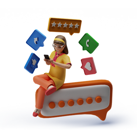 Girl doing online chatting  3D Icon