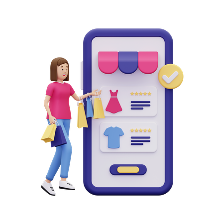 Girl doing online clothes shopping  3D Icon