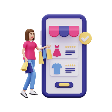 Girl doing online clothes shopping  3D Illustration