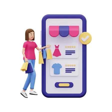 Girl doing online clothes shopping  3D Illustration