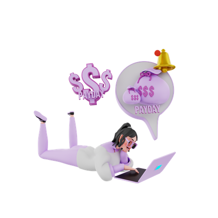 Girl doing online payment using laptop  3D Illustration