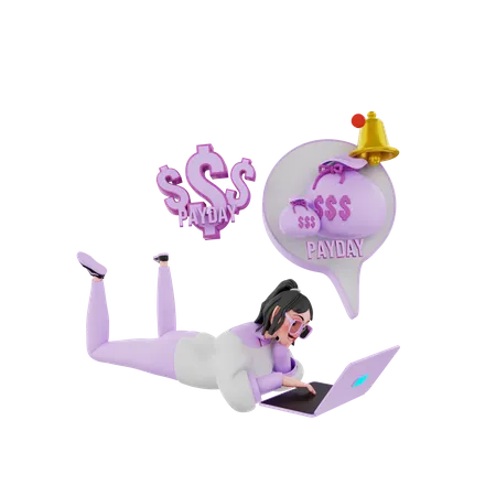 Girl doing online payment using laptop 3D Illustration